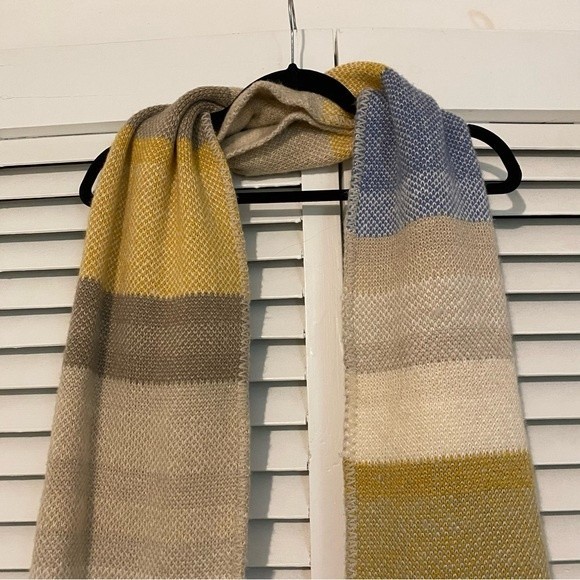 Blue and Yellow Striped Chunky Oversized Fringe Scarf - Picture 3 of 5